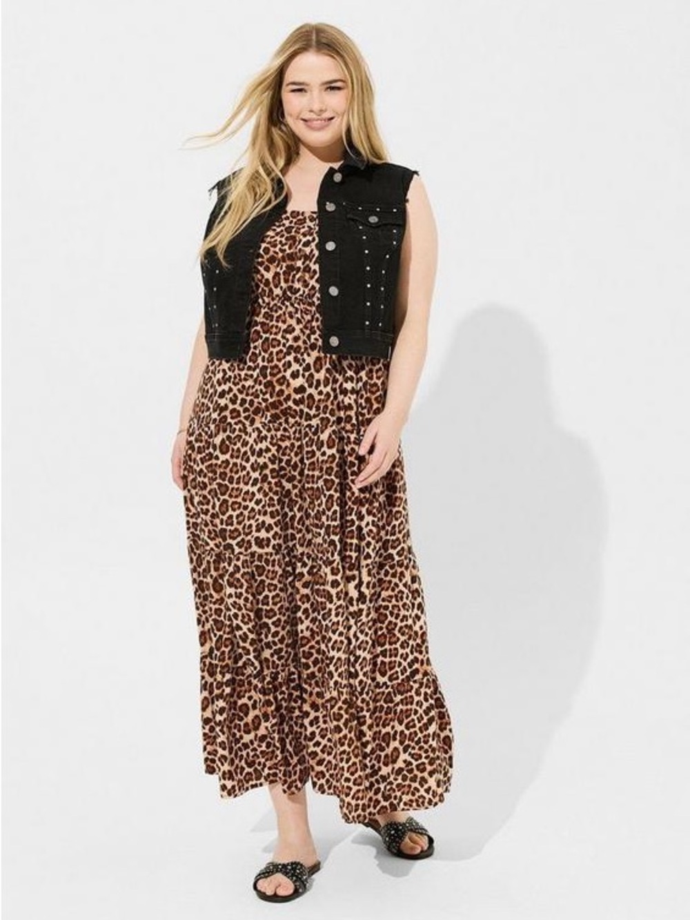 Torrid Black Denim Studded Crop Vest NWT